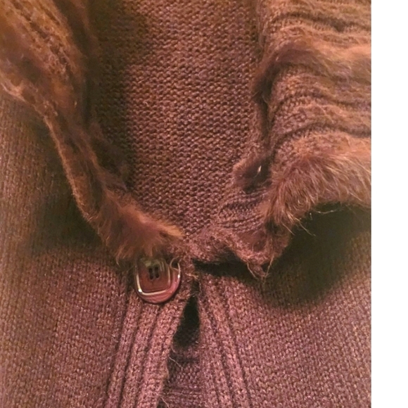 🔖Final Sale! Hendi Brown Asymmetrical Long Duster Sweater Vest with Fur Trim - Picture 8 of 16